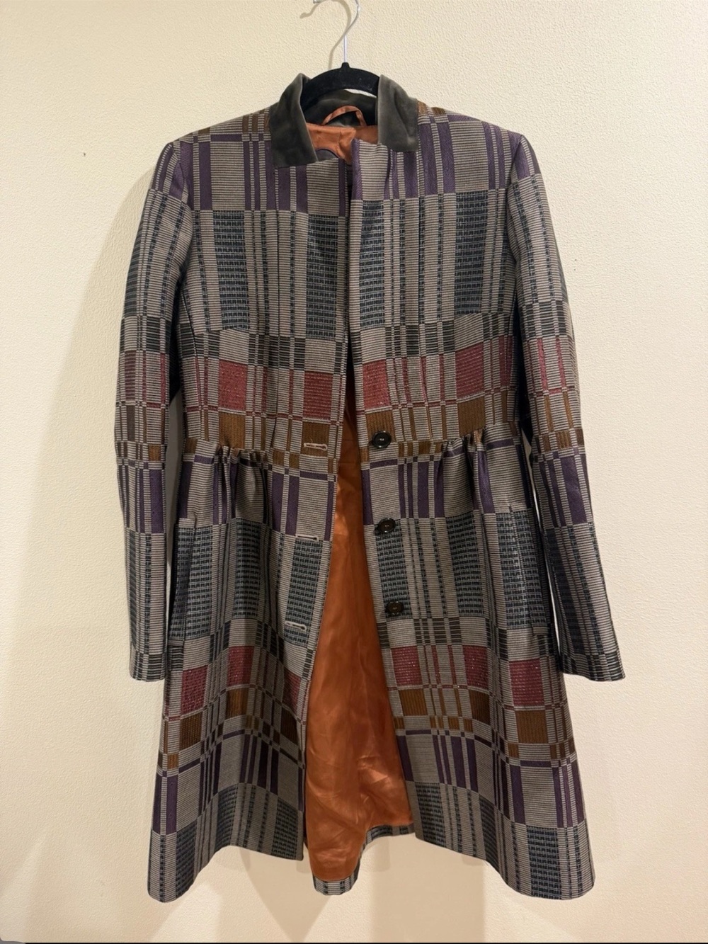 Etro wool plaid print trench coat Italy 42